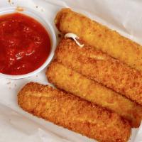 Mozzarella Sticks · Fried mozzarella sticks served with a side of marin)ara sauce. Available in two sizes. 