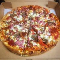 Super Meat Lovers Pizza · Our traditional pizza topped with ham, meatball, sausage, pepperoni, bacon and grilled chick...