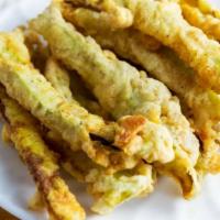 Pickle Fries · Thin dill pickle strips, battered and deep fried. These dill pickle fries are amazing!