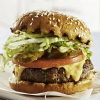 Hartland Burger · Burger with Lettuce, Tomatoes, Pickles, American Cheese, Onions, Mustard, Mayo & Ketchup