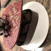 Handmade Chocolate Box, Lid & Bow · Handmade Chocolate Box, Lid & Bow
Filled with chocolate covered strawberries 

