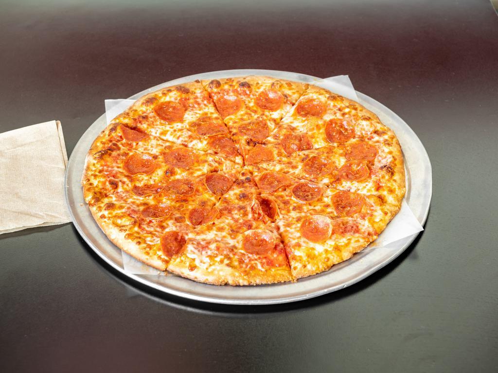 3 Cheese Pepperoni Pizza · Double pepperoni, cheddar, mozzarella and Parmesan cheese.
