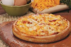 Ham, Sausage, Egg and Cheese Pizza · Golden crust only.