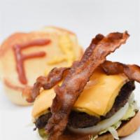 Bacon Cheeseburger with Side · Served with choice of side: onion ringz, tater totz, or french friez.