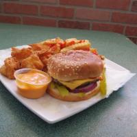 1/4 lb. Black Angus Burger Special · With 5 jumbo shrimp, fries and drink.