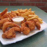6 Large Breaded and Fried Tenders Special 5 Jumbo Shrimp · Served with 5 jumbo black tiger shrimp, fries and a drink.