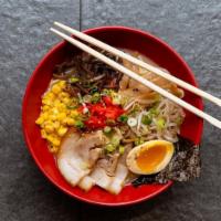 Tonkotsu Classic Ramen · Creamy pork broth, pork belly, egg noodles, sweet corn, bamboo shoots, bean sprouts, scallio...