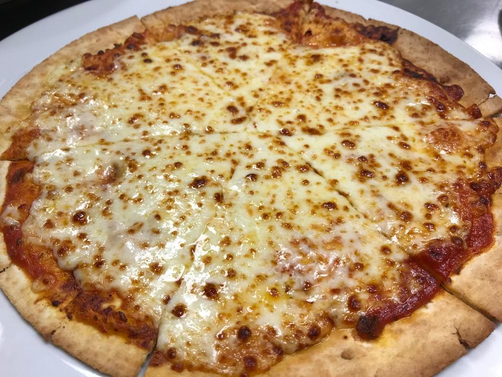 10” Cheese Pizza · Cheese with tomato sauce on our thin crust, made to order.