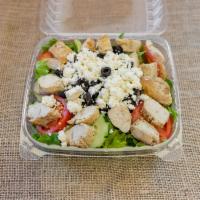 Chicken Greek Salad · Served with olives, feta cheese and Greek dressing.