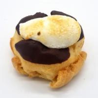 S'mores Cream Puff · Chocolate Éclair topped with marshmallow.