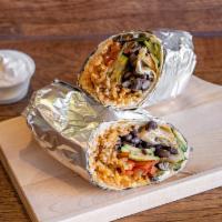 Super Burrito · Meat (chicken or pork or fish), rice, beans, pico and cheese, guacamole and sour cream.