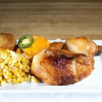 Smoked 1/2 Chicken Entree · Smoked Chicken served with two sides and Smokehouse cornbread
