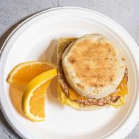 Bingo Sandwich · Sausage, egg and cheddar cheese on English muffin. 