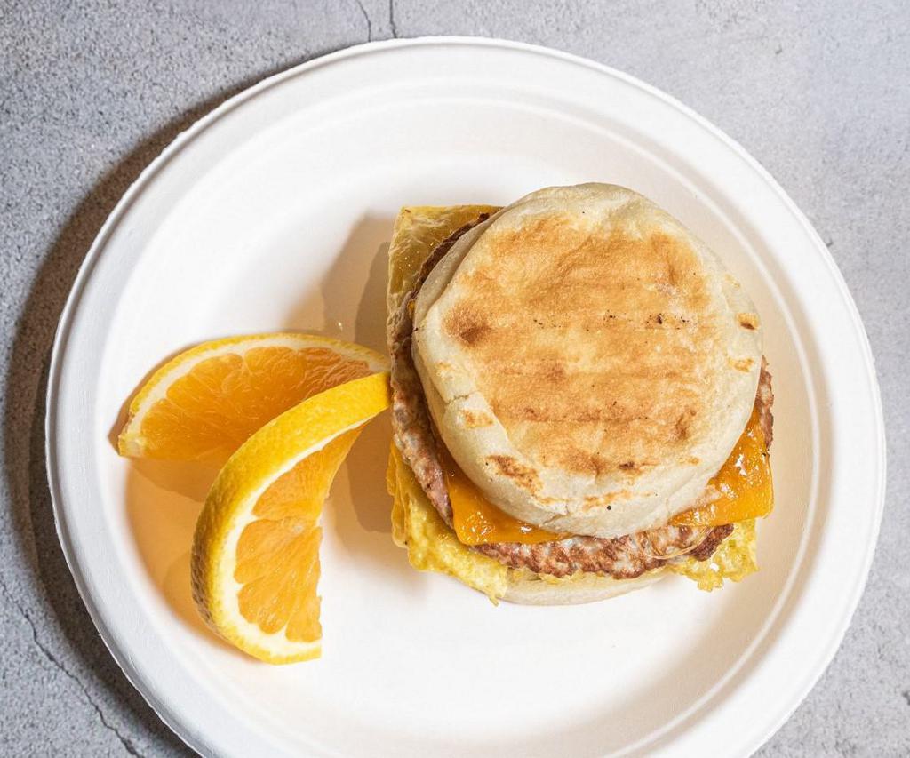 Bingo Sandwich · Sausage, egg and cheddar cheese on English muffin. 