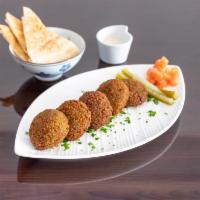 Falafel · 5 Units. Deep fried ball made of ground chickpeas, herbs, spices, and onions. 