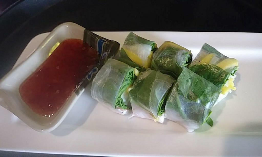 J24. Thai Fresh Summer Roll · Lettuce, shrimp, mango, cucumber, wrapped rice paper and not fried.