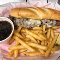 French Dip Sandwich · Roast beef, provolone and au jus served on a hoagie roll.