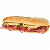 Ham and Provolone Cheese Sub · Lettuce, tomato, red onion, mayo and mustard.