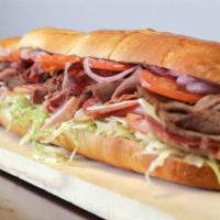 Chargers Special Sub · Turkey, ham, roast beef, provolone cheese, lettuce, tomato, red onion, mayo and mustard.
