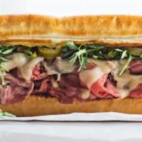 Hot Pastrami Sandwich · Swiss cheese, lettuce, tomato, red onion, mayo and mustard.