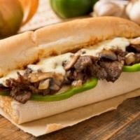 Philly Cheesesteak Sandwich · Steak sauteed with mushrooms and onions, green bell pepper with provolone cheese.