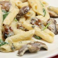 Spicy Antonio · Penne pasta sauteed with fresh garlic, fresh mushroom in a spicy Alfredo cream sauce.