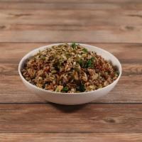 Wild Rice Bowl · Hand harvested wild rice, quinoa, mushrooms, garlic, diced red onion and kale. Served with c...