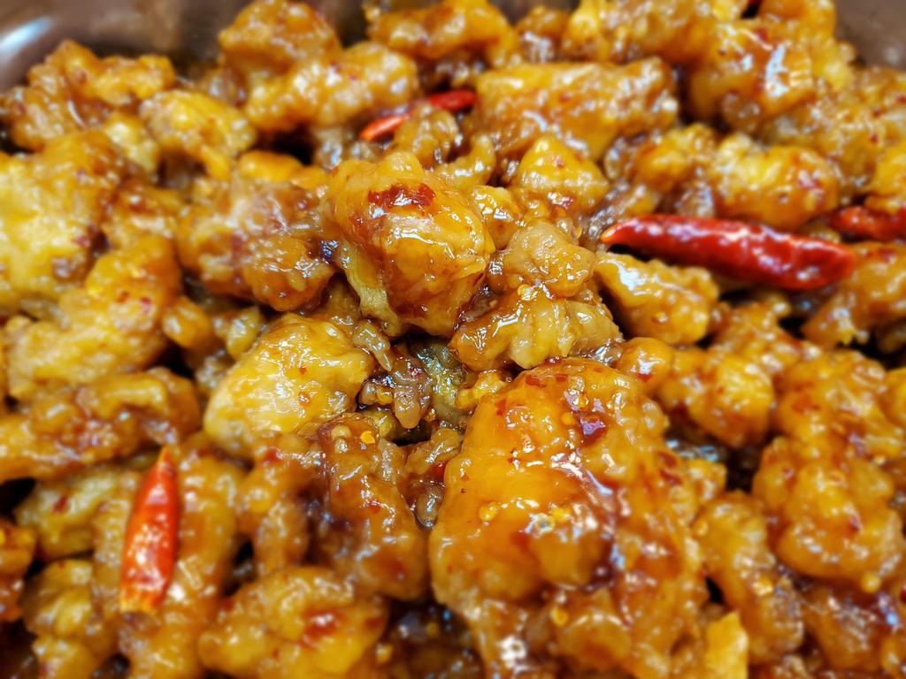 General Tao's Chicken · Deep fried with sweet and spicy sauce.k