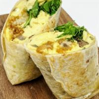 Workout Reward Bowl Or Burrito · 2 Eggs, Tater Tots, Avocado, Caramelized Onions, Mushrooms, Arugula