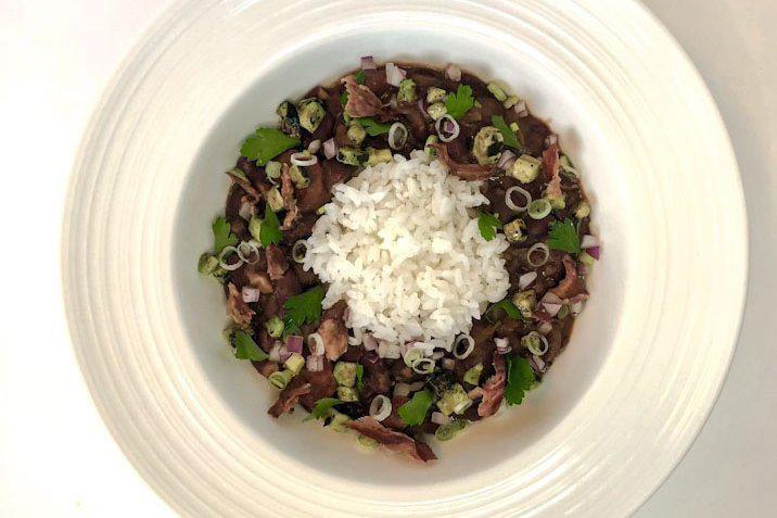 Red bean ＆ rice  · Slow cooked red beans with smoked hock bone and andouille sausage over seasoned rice. 