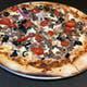 Greek Pizza · Mozzarella, Feta cheese, Onion, Black olives and cherry tomatoes. 