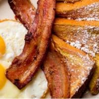 French Toast Platter · 2 French toast, 2 eggs, 1 choice of meat and home fries. Includes small coffee.