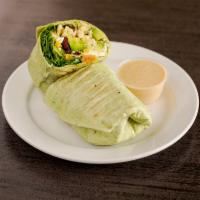 Anee's Favorite Wrap · Chicken, spinach, tomato, cucumber, cranberries, corn, feta, honey mustard, avocado and spin...