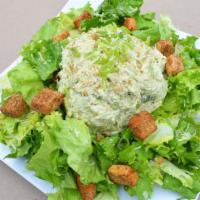 Avocado Chicken Salad · Smashed hass avocado’s tossed in shredded chicken breast, lettuce, tomato, cilantro lime dre...