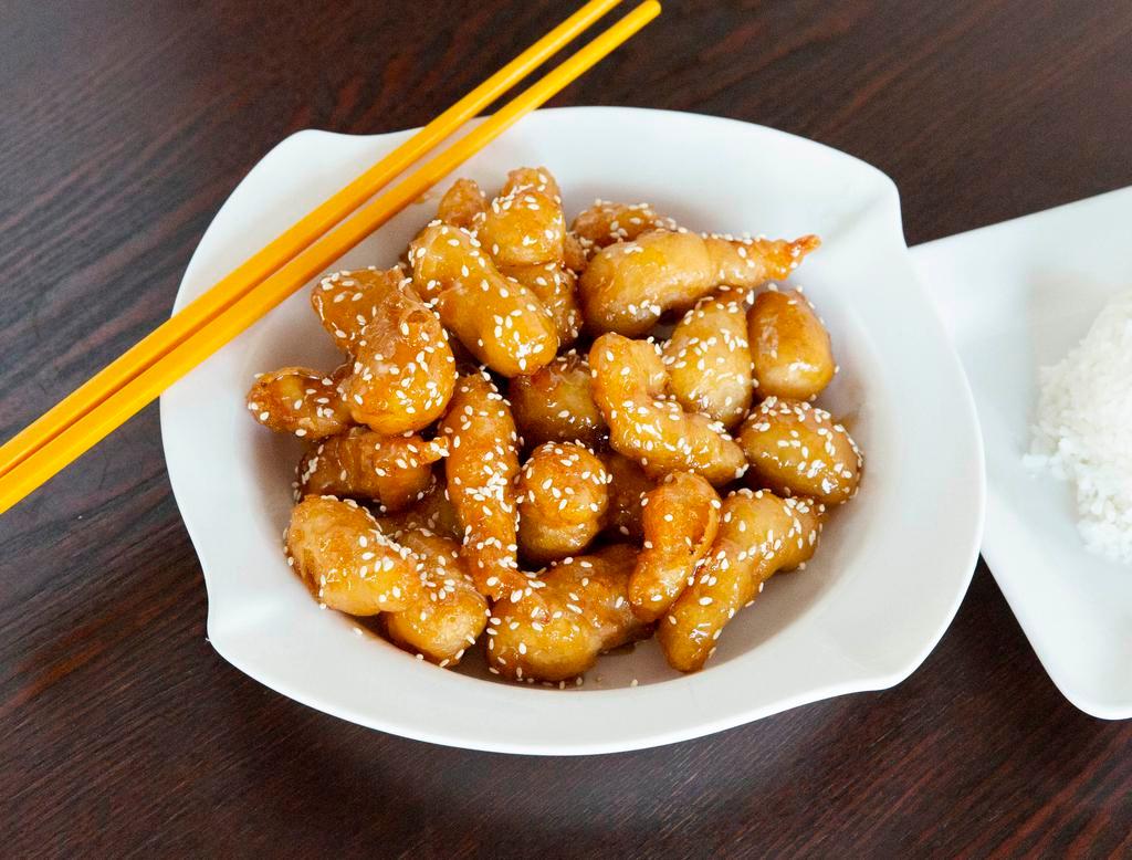 9. Sesame Chicken Dinner · ceWhite meat. Lightly battered and sautéed  in our spicy sesame sauce