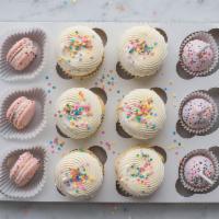 Birthday Variety Box · 6 birthday cupcakes, 3 birthday cake macarons, 3 birthday cake pops.