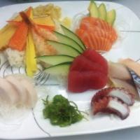  Chirashi · Raw. 12 pieces of sashimi over seasoned sushi rice.
