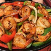 Shrimp Fajitas/Fajitas de Camaron · Served with Rice, Beans, Salad, and 2 Tortillas