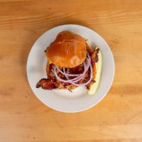 Three Little Pigs · housemade tenderloin, Fischer Farms pulled pork, peppered bacon, gouda cheese, red onion and...