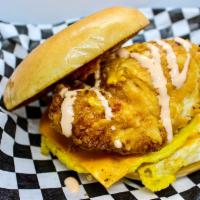 Chicken Breast, Egg and Cheese Sandwich Only  · Fried chicken breast sandwich with a scrambled or fried egg and cheese  