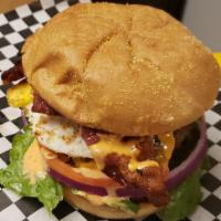 Annie J’s Fatburger · Comes with cheese and french fries. Veggies available. Upgrade with bacon and fried egg for ...