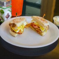 Egg, Cheese and Meat on English Muffin · Served on a yeast-levened bread. 
