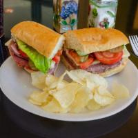 Roast Beef Deli Sandwich · Sandwich with thinly sliced beef that has been cooked over a dry heat. 