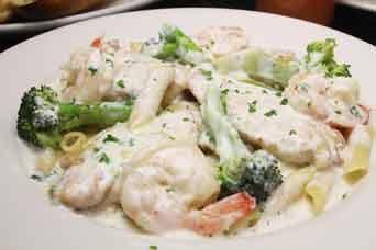 Shrimp Broccoli Alfredo Pasta · Shrimp sauteed with broccoli in our creamy white Alfredo sauce and served over choice of pasta. Served with house salad and garlic bread.