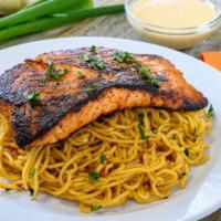 Cajun Salmon over Garlic Butter Noodles · Salmon seasoned with cajun spices and creamy creole sauce and served over melt in your mouth...