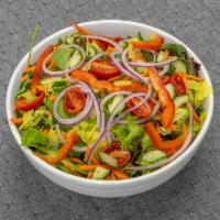 Garden Salad · Mixed lettuce, cucumbers, tomatoes, carrots, red bell pepper, red onion and your choice of d...