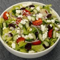Greek Salad Box · Romaine lettuce, feta cheese, Kalamata olives, roasted tomatoes, cucumbers, and red onion. S...