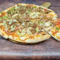 The New Yorker Pizza · Grilled chicken, chopped steak, onions, and peppers.