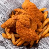 Hand Breaded Chicken Tenders (3 piece) with fries · 