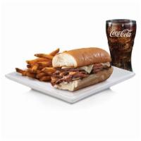 Half Cheesesteak Meal · Cheesesteak with grilled onions, melted Swiss American cheese, a side and a drink Calories 1...